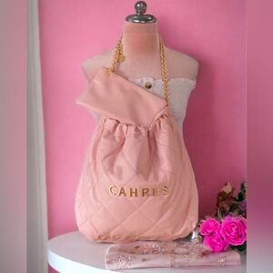 WOMENS NEW LARGE SHOULDER TOTE HANDBAG CHAIN LIGHT PINK SOFT LEATHER WITH POUCH